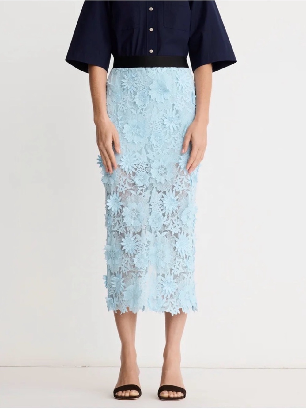 Smythe robins egg blue Applique Pencil Skirt